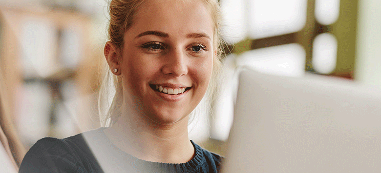 student at computer banking